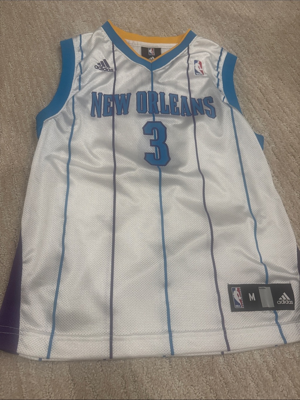 adidas New Orleans White Blue Pinstripe Basketball Jersey